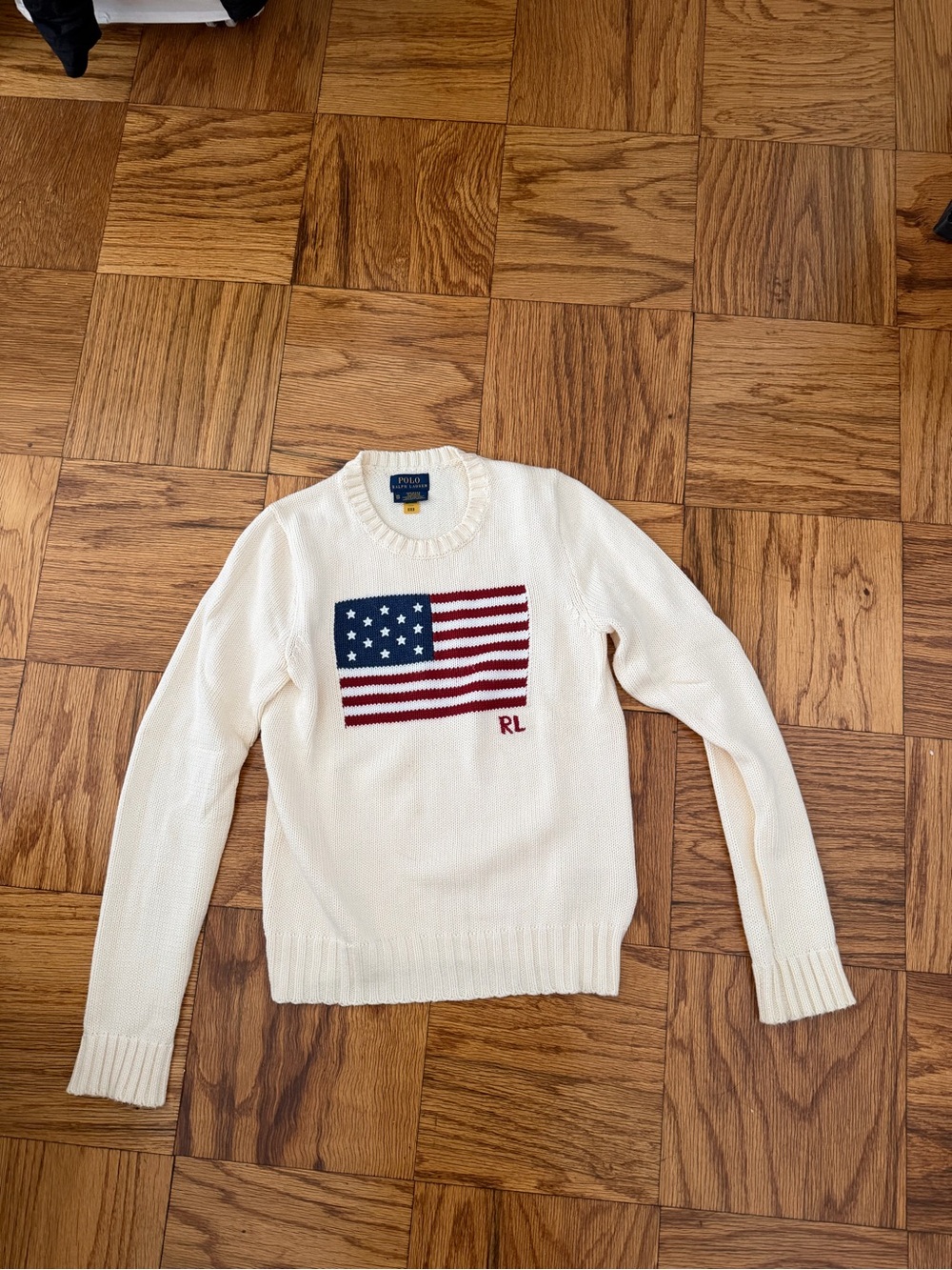 Polo by Ralph Lauren Cream Crewneck Sweater with American Flag